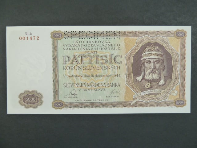5000 Ks 18.12.1944 série 3Lk, nevydaná, 1x perf. SPECIMEN