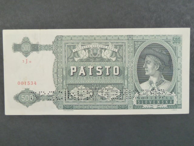 500 Ks 12.7.1941 série 3Jo, 2x perf. SPECIMEN