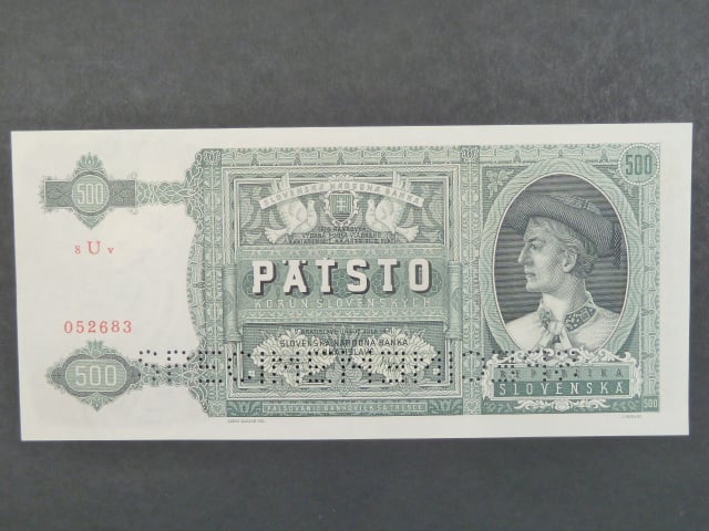 500 Ks 12.7.1941 série 8Uv, 2x perf. SPECIMEN