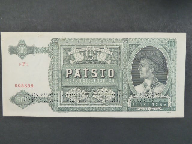 500 Ks 12.7.1941 série 9Pi, 2x perf. SPECIMEN