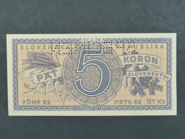 5 Ks 1944 série A 048, 1x perf. SPECIMEN