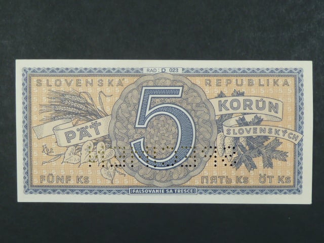 5 Ks 1944 série D 023, 1x perf. SPECIMEN