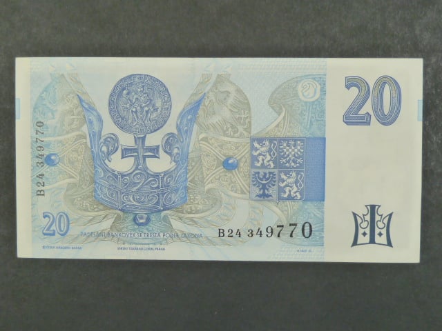 20 Kč 1994 s. B 24 proužek vpravo, Baj. CZ 10a, Pi. 10a