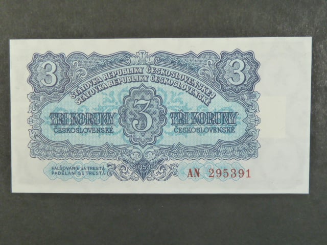 3 Kčs 1953 série AN, tiskárna Goznak Moskva
