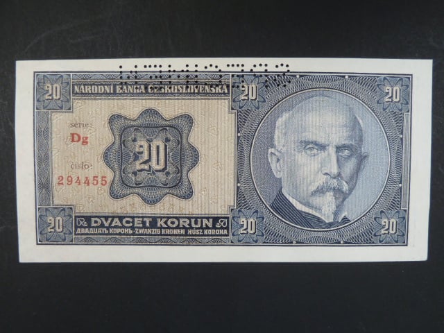 20 Kč 1.10.1926 série Dg, perf. SPECIMEN