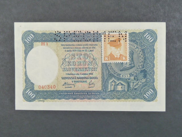 100 Ks 7.10.1940 II.vydání, kolkovaná série H1, perf. SPECIMEN