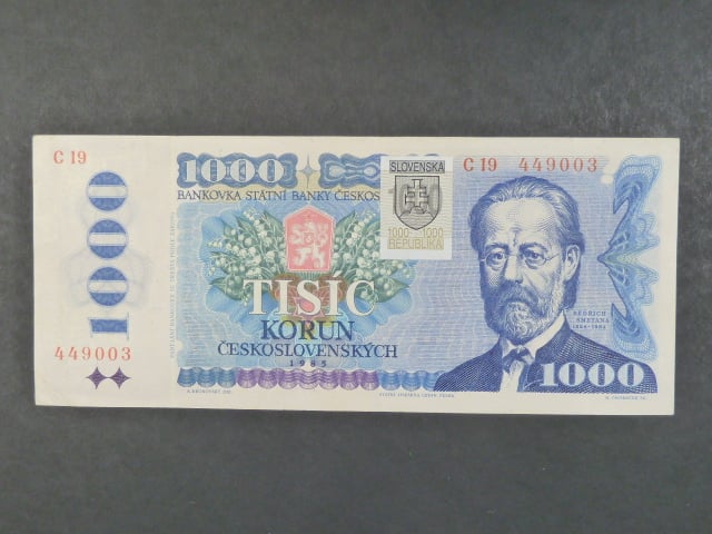 1000 Sk/Kčs 1985 s. C 19, kolkovaná, Baj. SK 5d Pi. 19