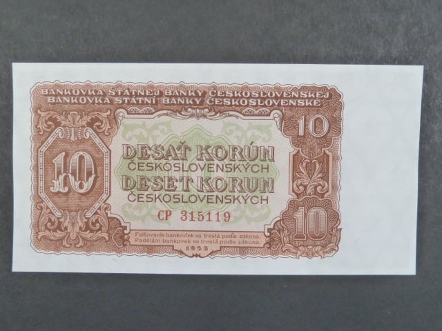 10 Kčs 1953 série CP, tiskárna Goznak Moskva