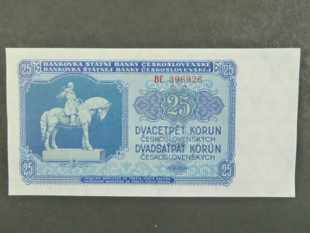 25 Kčs 1953 série BE, tiskárna Goznak Moskva