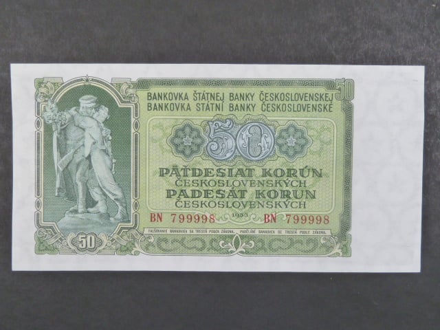 50 Kčs 1953 série BN, tiskárna Goznak Moskva