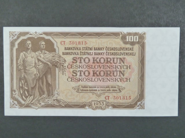 100 Kčs 1953 série CT, tiskárna Goznak Moskva