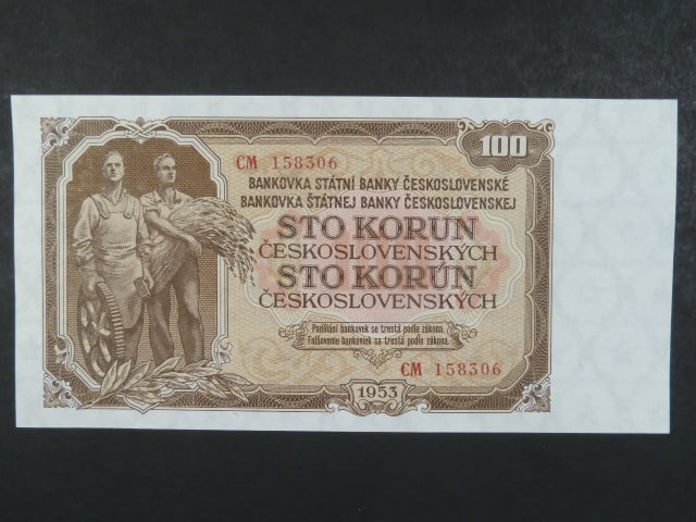 100 Kčs 1953 série CM, tiskárna Goznak Moskva