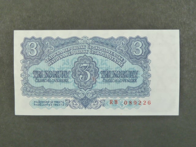 3 Kčs 1953 série RB, tiskárna STC Praha