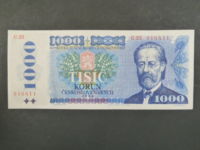 1000 Kčs 1985 s. C 35, sériové čísla blíž u sebe