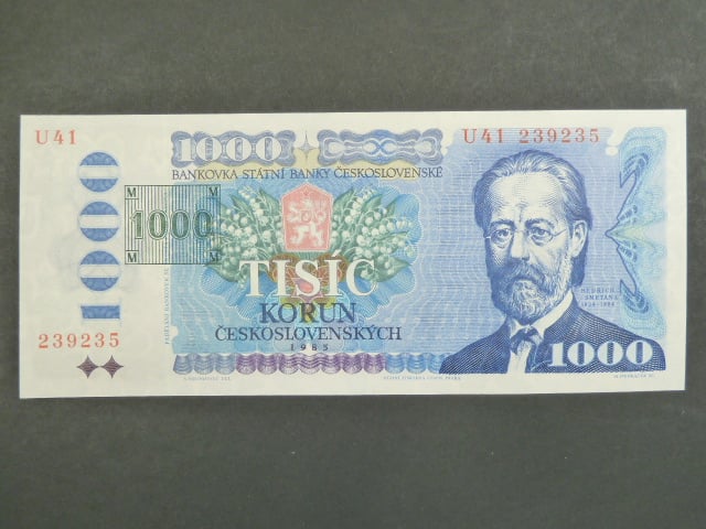 1000 Kč 1985/1993 série U 41, kolek tištěný
