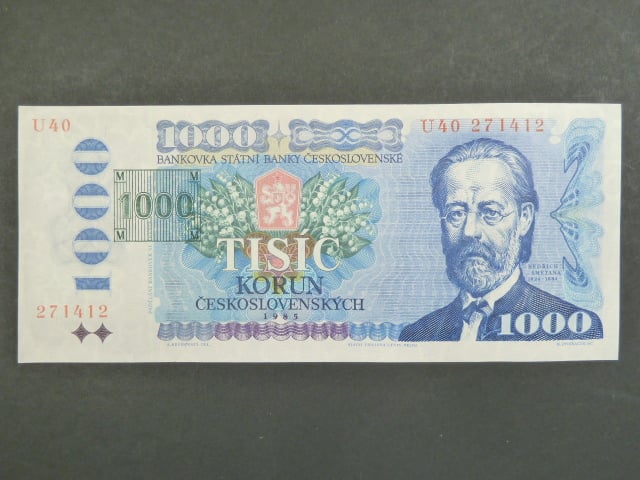 1000 Kč 1985/1993 série U 40, kolek tištěný