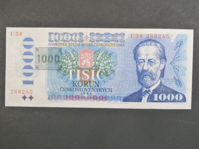 1000 Kč 1985/1993 série U 38, kolek tištěný