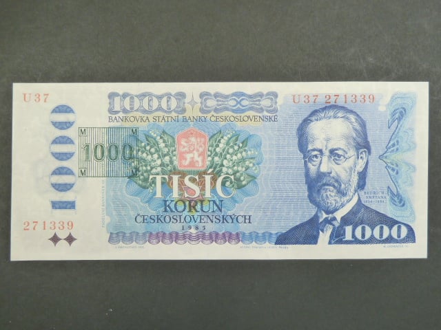 1000 Kč 1985/1993 série U 37, kolek tištěný
