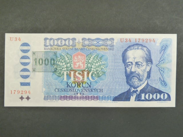 1000 Kč 1985/1993 série U 34, kolek tištěný