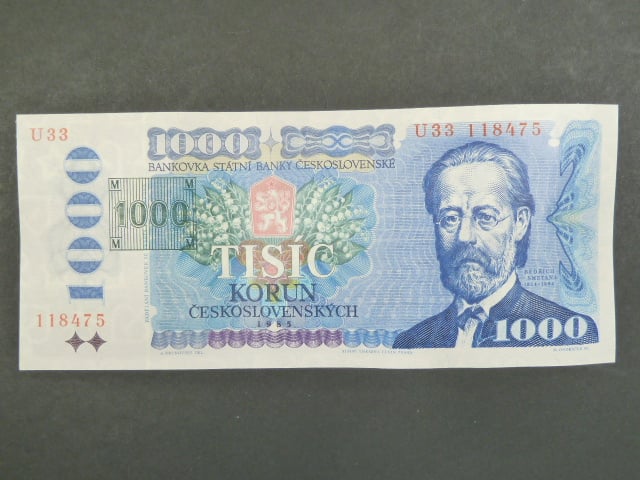 1000 Kč 1985/1993 série U 33, kolek tištěný