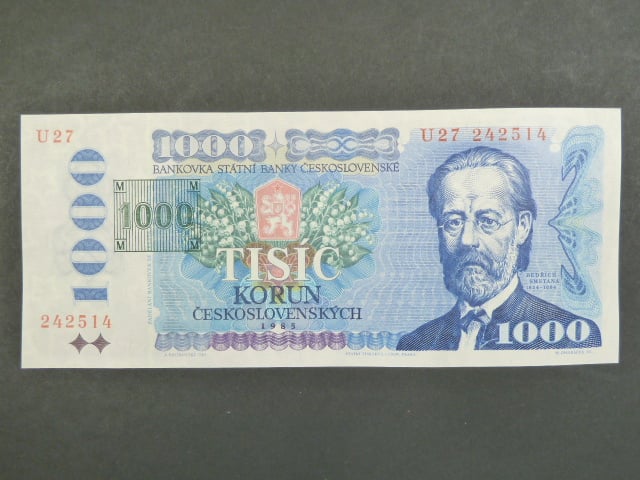 1000 Kč 1985 s. U 27, kolek tištěný, Baj. CZ 3b, Pi. 3
