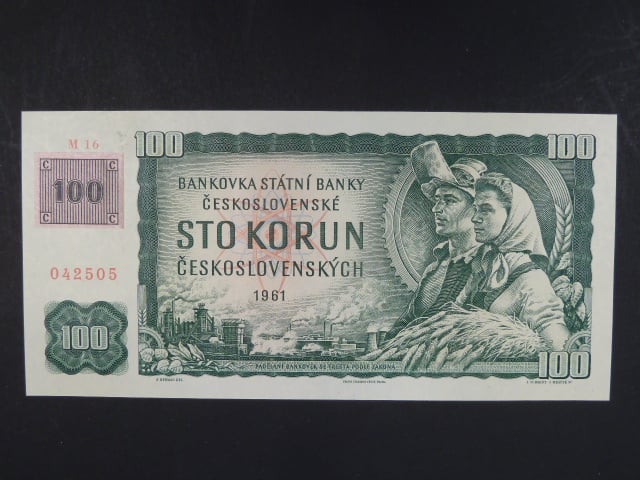 100 Kč 1961 s. M 14, kolek, Baj. CZ 1e, Pi. 1
