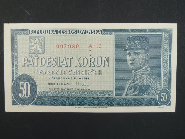 50 Kčs 3.7.1948, serie A 10, perf. "3md"