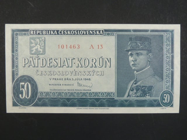 50 Kčs 3.7.1948, serie A 13, perf. "3md"