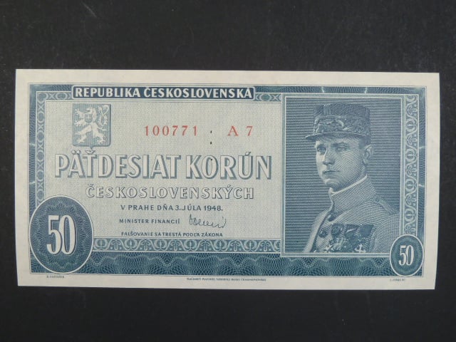 50 Kčs 3.7.1948, serie A 7, perf. "3md"