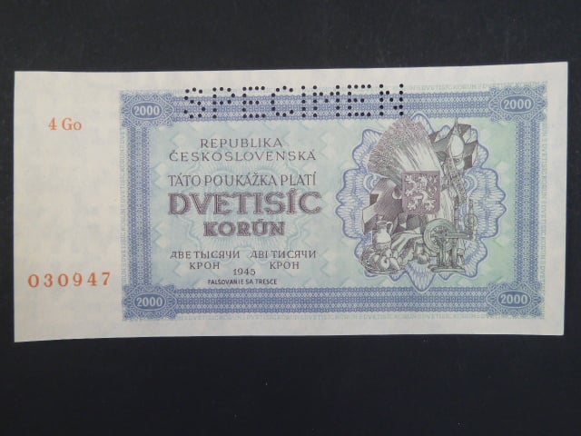 2000 K 1945 série 4Go, perf. SPECIMEN, poloha vodoznaku A