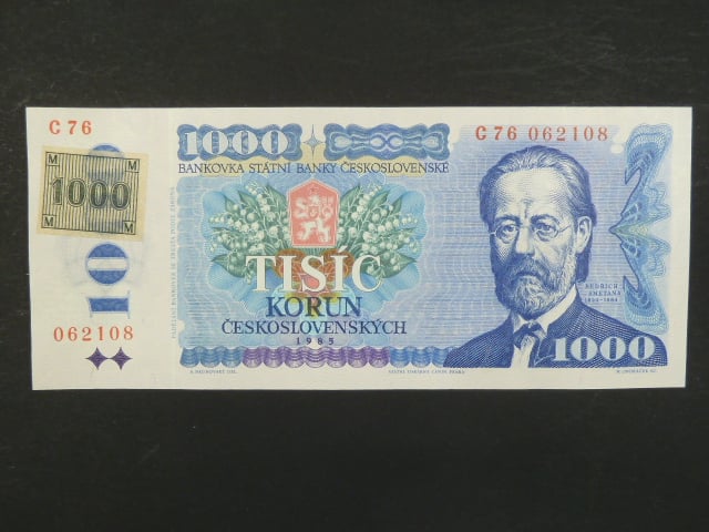 1000 Kč 1985/1993 série C 76, kolek lepený