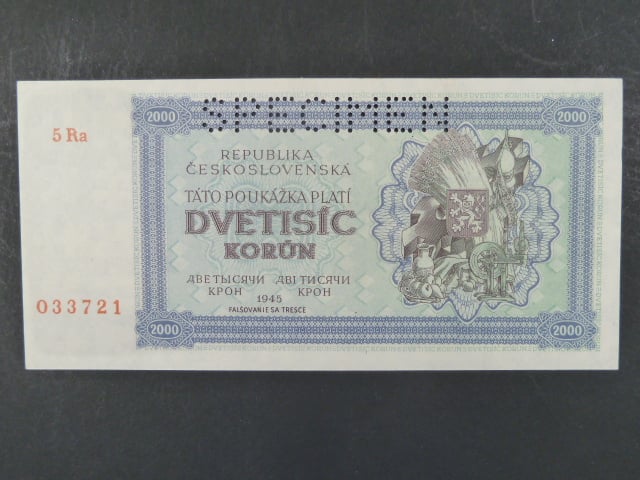 2000 K 1945 série 5Ra, perf. SPECIMEN, poloha vodoznaku A