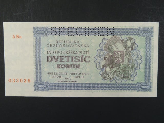 2000 K 1945 série 5Ra, perf. SPECIMEN, poloha vodoznaku B