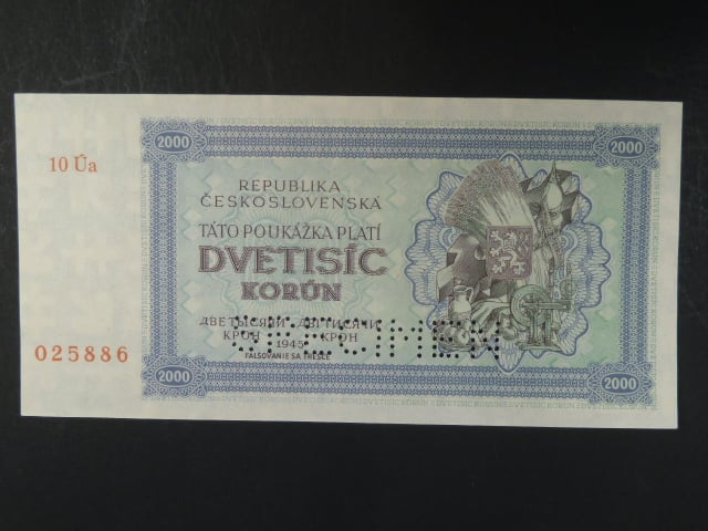 2000 K 1945 série 10Úa, perf. SPECIMEN, poloha vodoznaku B