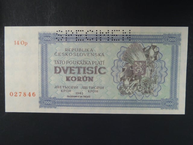 2000 K 1945 série 14Op, perf. SPECIMEN, poloha vodoznaku A