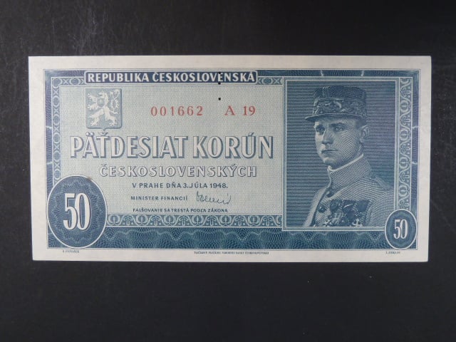 50 Kčs 3.7.1948, serie A 19, perf. "3md"