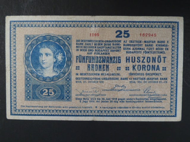 25 K 27.10.1918 série 1105, varianta číslice "1" v sérii s patkou