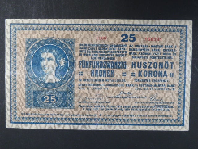 25 K 27.10.1918 série 1137, varianta číslice "1" v sérii s patkou
