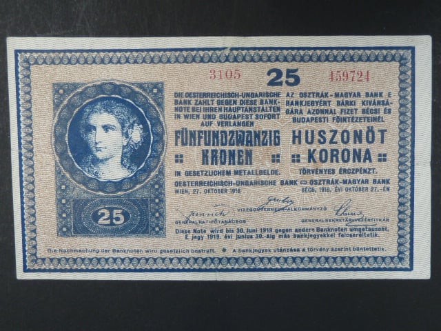 25 K 27.10.1918 série 3105 varianta číslovače "C", s podtiskem na R