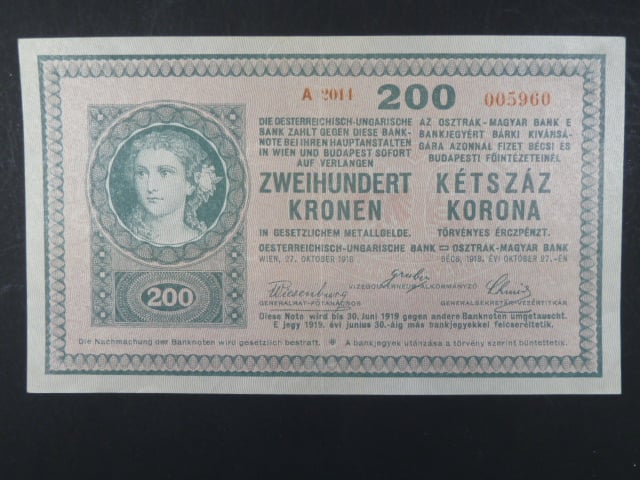 200 K 27.10.1918, serie A 2014, bez potisku na R