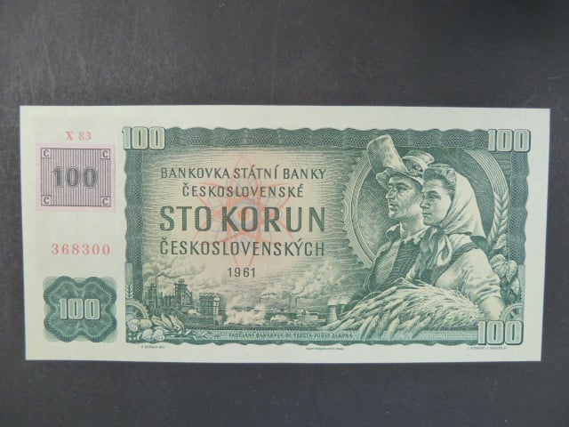 100 Kč 1961 s. X 83 (malá průsvitka) II.vydání, kolek, Baj. CZ 1e, Pi. 1
