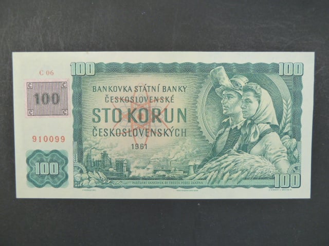 100 Kč 1961 s. C 06, kolek, Baj. CZ 1a, Pi. 1