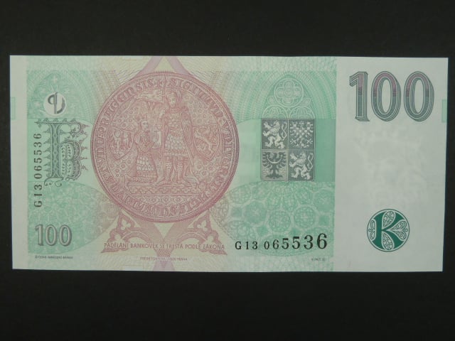 100 Kč 1997 s. G 13, Baj. CZ 18, Pi. 18