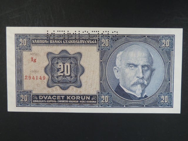 20 Kč 1.10.1926 série Ig, perf. SPECIMEN