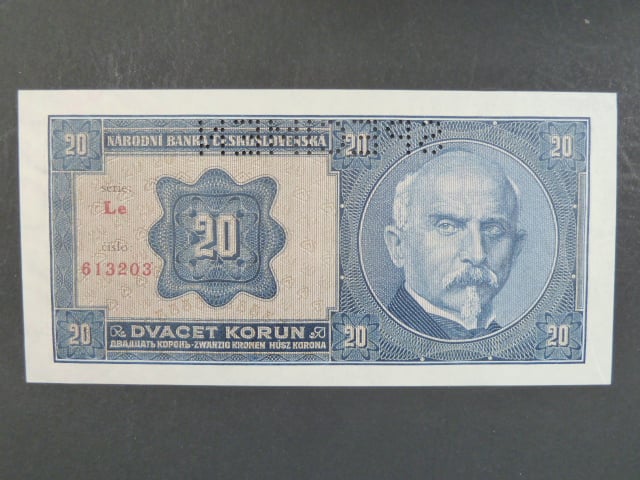 20 Kč 1.10.1926 série Le, perf. SPECIMEN