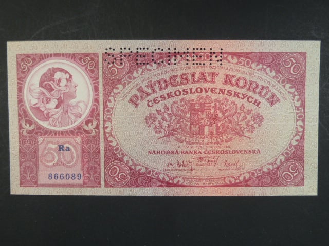50 Kč 1.10.1929 série Ra, perf. SPECIMEN