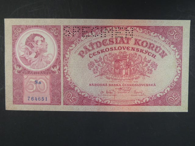 50 Kč 1.10.1929 série Sa, perf. SPECIMEN