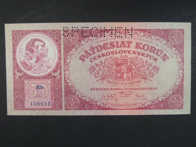 50 Kč 1.10.1929 série Bb, perf. SPECIMEN