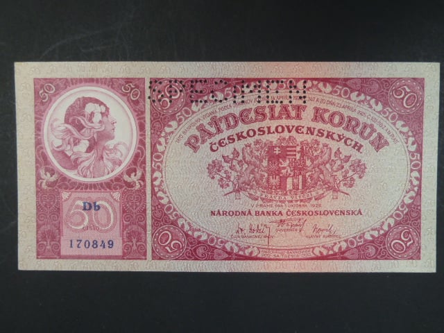 50 Kč 1.10.1929 série Db, perf. SPECIMEN