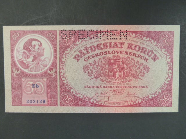 50 Kč 1.10.1929 série Eb, perf. SPECIMEN